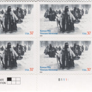 Scott #3803 Korean Veterans War Memorial Plate Block of 4 Stamps - MNH