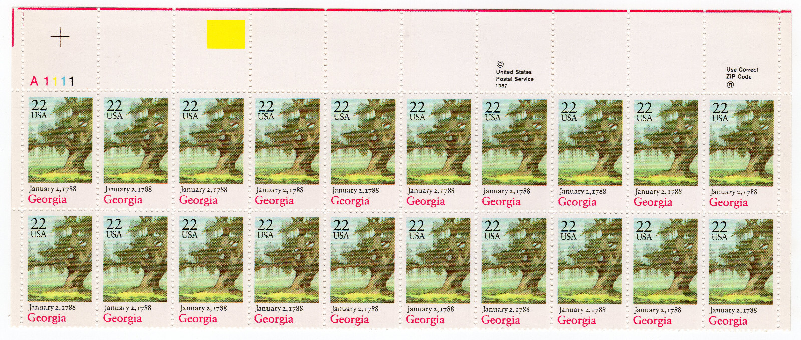Scott #2339 Georgia Plate Block of 20 Stamps - MNH UL