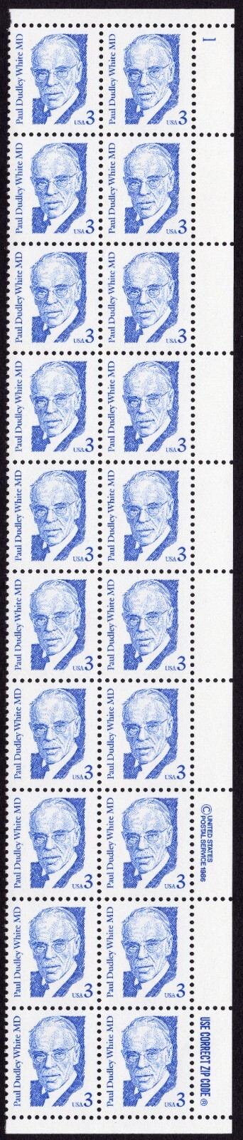 Scott #2170 Dr. Paul Dudley White Plate Block of 20 Stamps - MNH P#1 UR