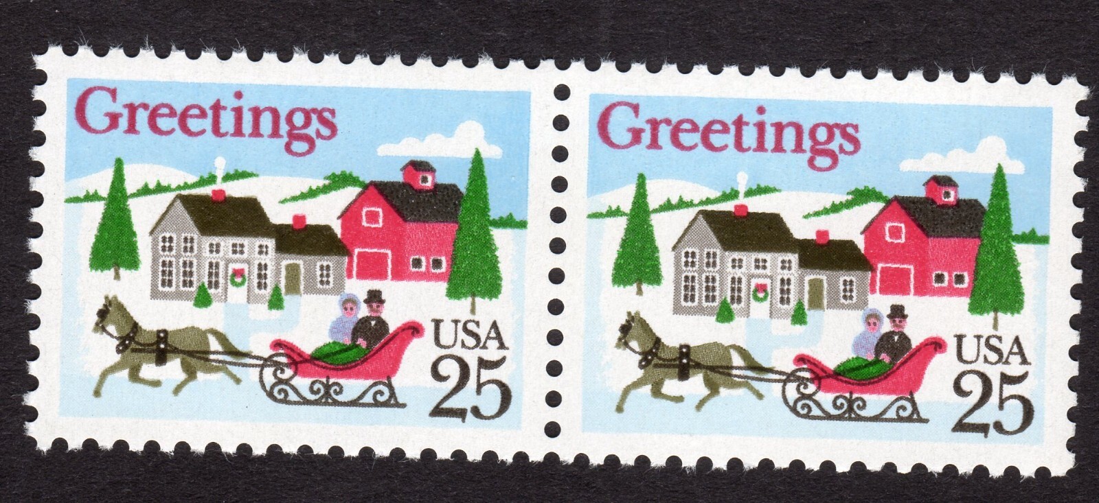 Scott #2400 Sleigh Winter Scene Pair of Stamps - MNH