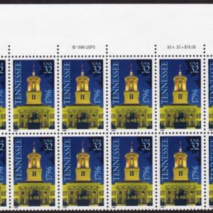 Scott #3070 32c Tennessee Plate Block of 20 Stamps - MNH Top