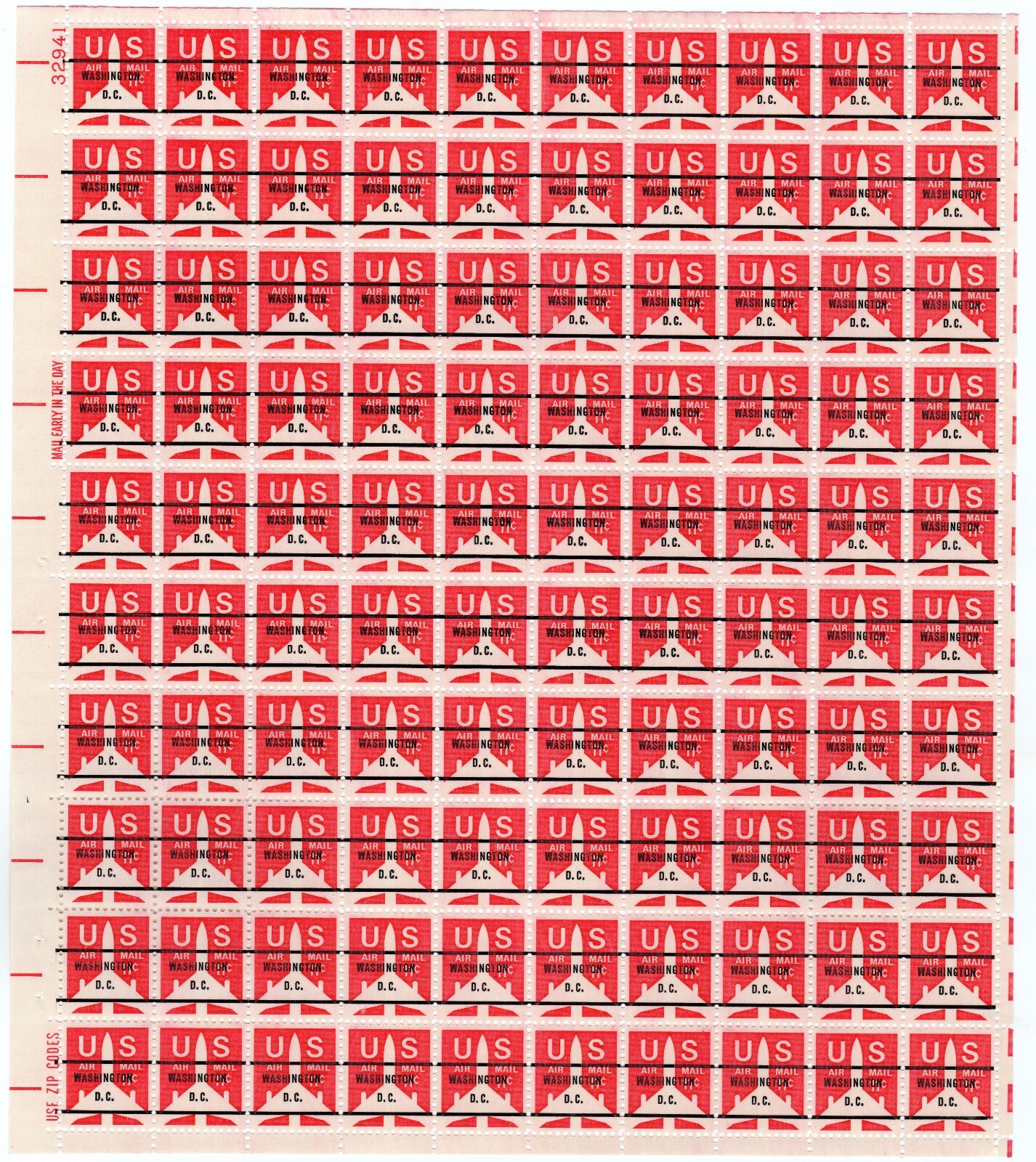 Scott #c78b Jet Precancel (D.C.) Sheet of 100 Airmail Stamps - MNH P#32941 UR
