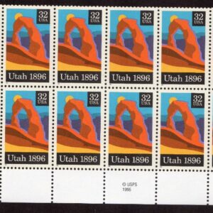 Scott #3024 Utah Plate Block of 20 Stamps - MNH P#P22222 Bottom LR