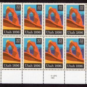 Scott #3024 Utah Plate Block of 20 Stamps - MNH P#P11111 Bottom UR