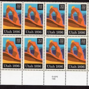 Scott #3024 Utah Plate Block of 20 Stamps - MNH P#P11111 Bottom UL