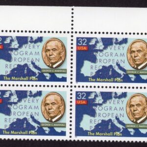 Scott #3141 The Marshall Plan Plate Block of 8 Stamps - MNH P#P2222-1 Top