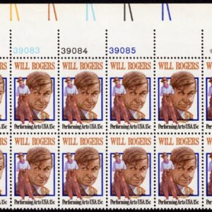 Scott #1801 Will Rogers Plate Block of 20 Stamps - MNH UR PC#2