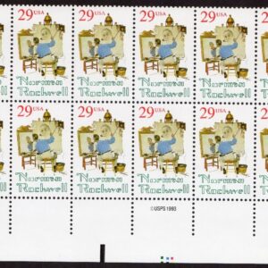 Scott #2839 29¢ Norman Rockwell Plate Block of 20 Stamps - MNH Bottom
