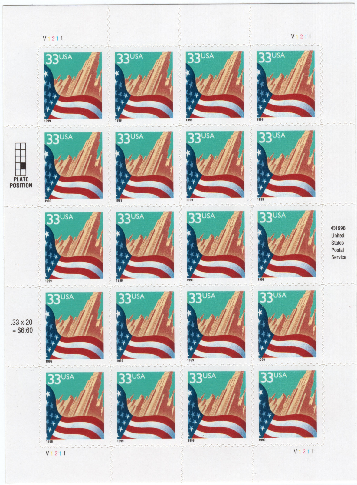 Scott #3278 Flag over City Sheet of 20 Stamps - MNH