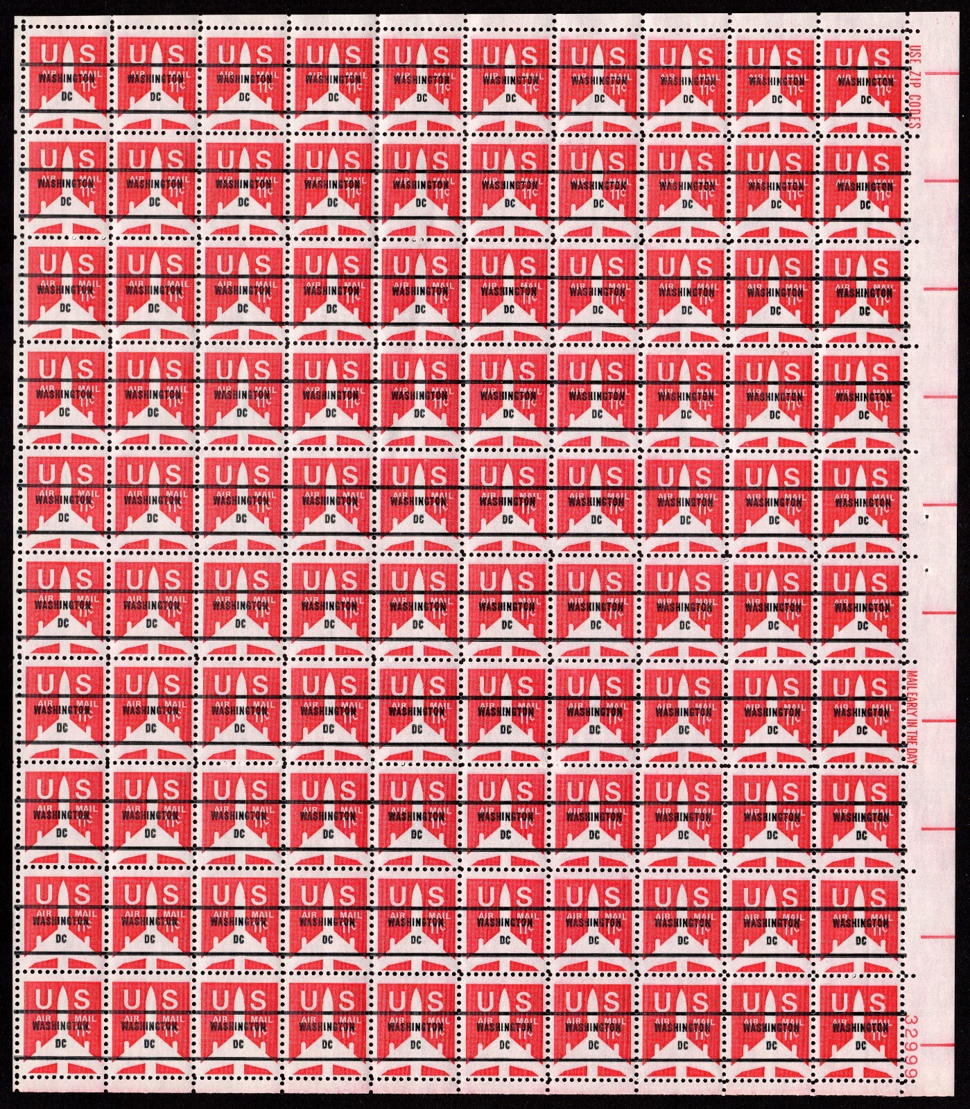 Scott #c78b Jet Washington (DC) Sheet of 100 Stamps PRECANCEL - MNH P#32999 LR