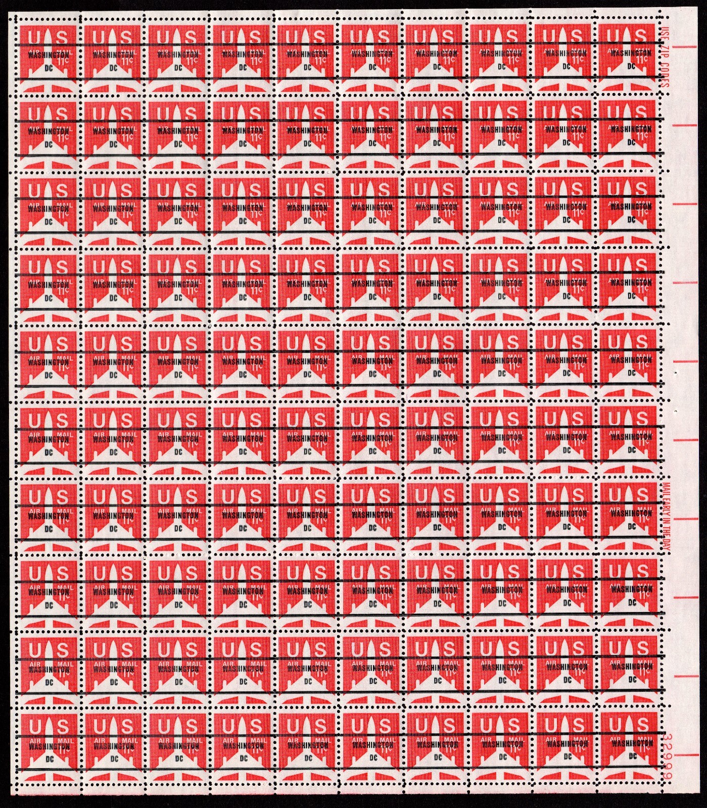 Scott #c78b Jet Washington (DC) Sheet of 100 Stamps PRECANCEL - MNH P#32999 LR