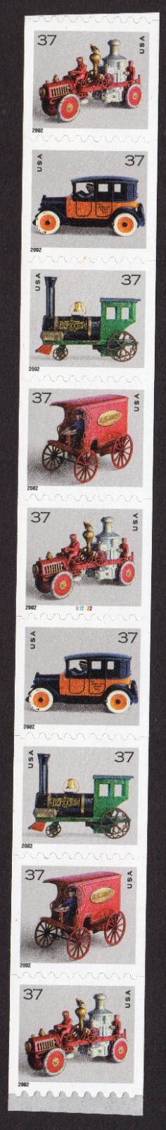 Scott #3641a Antique Toys Plate Number Coil (PNC9) of 9 Stamps - MNH P#B12222