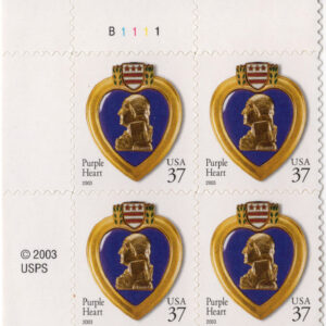 Scott #3784 Purple Heart (Wounded Veterans) Plate Block of 4 Stamps - MNH