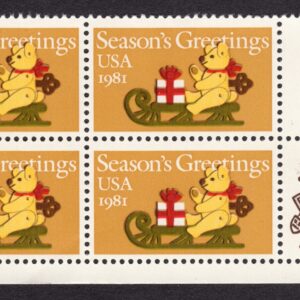 Scott #1940 Teddy Bear on Sleigh Zip Block of 4 Stamps - MNH