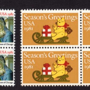 Scott #1939-1940 1981 Madonna Teddy Bear on Sleigh Block of 4 Stamps - MNH