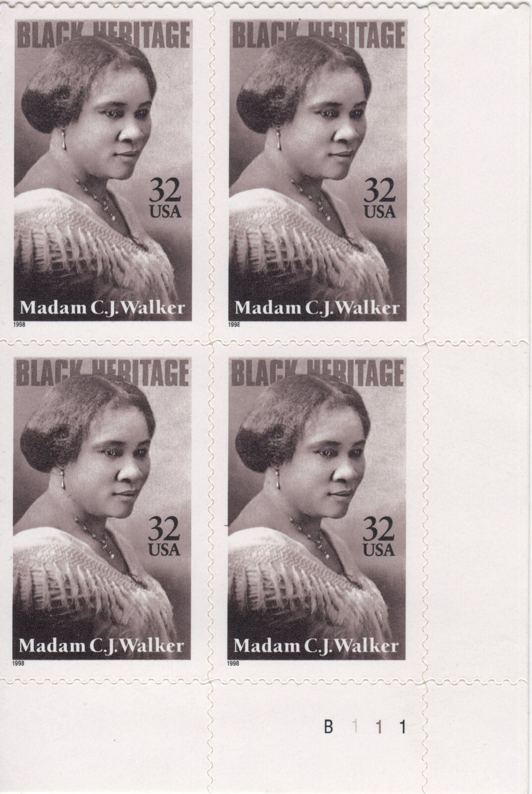Scott #3181 Madam C. J. Walker (Black Heritage) Plate Block of 4 Stamps - MNH