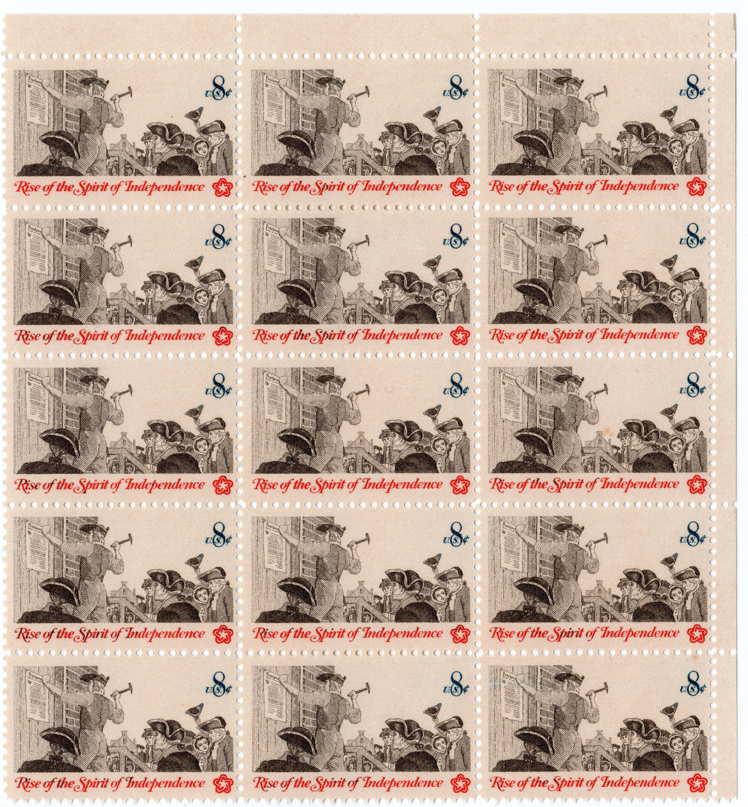 Scott #1477 Rise of the Spirit of Independence Block of 15 Stamps - MNH