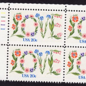 Scott #1951 Love Flowers Plate Block of 4 Stamps - MNH UL