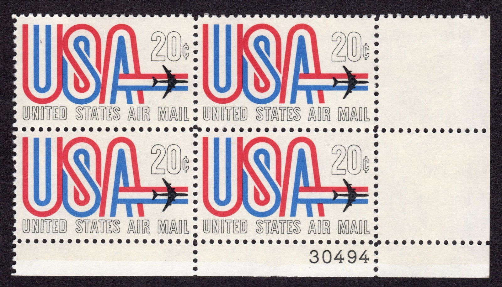 Scott #c75 USA Jet Airmail Plate Block of 4 Stamps - MNH P#30494 LR