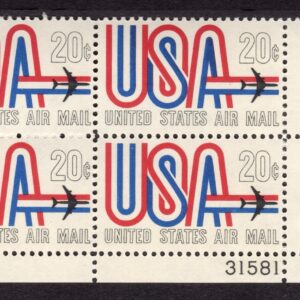Scott #c75 USA Jet Airmail Plate Block of 4 Stamps - MNH P#31581 LR
