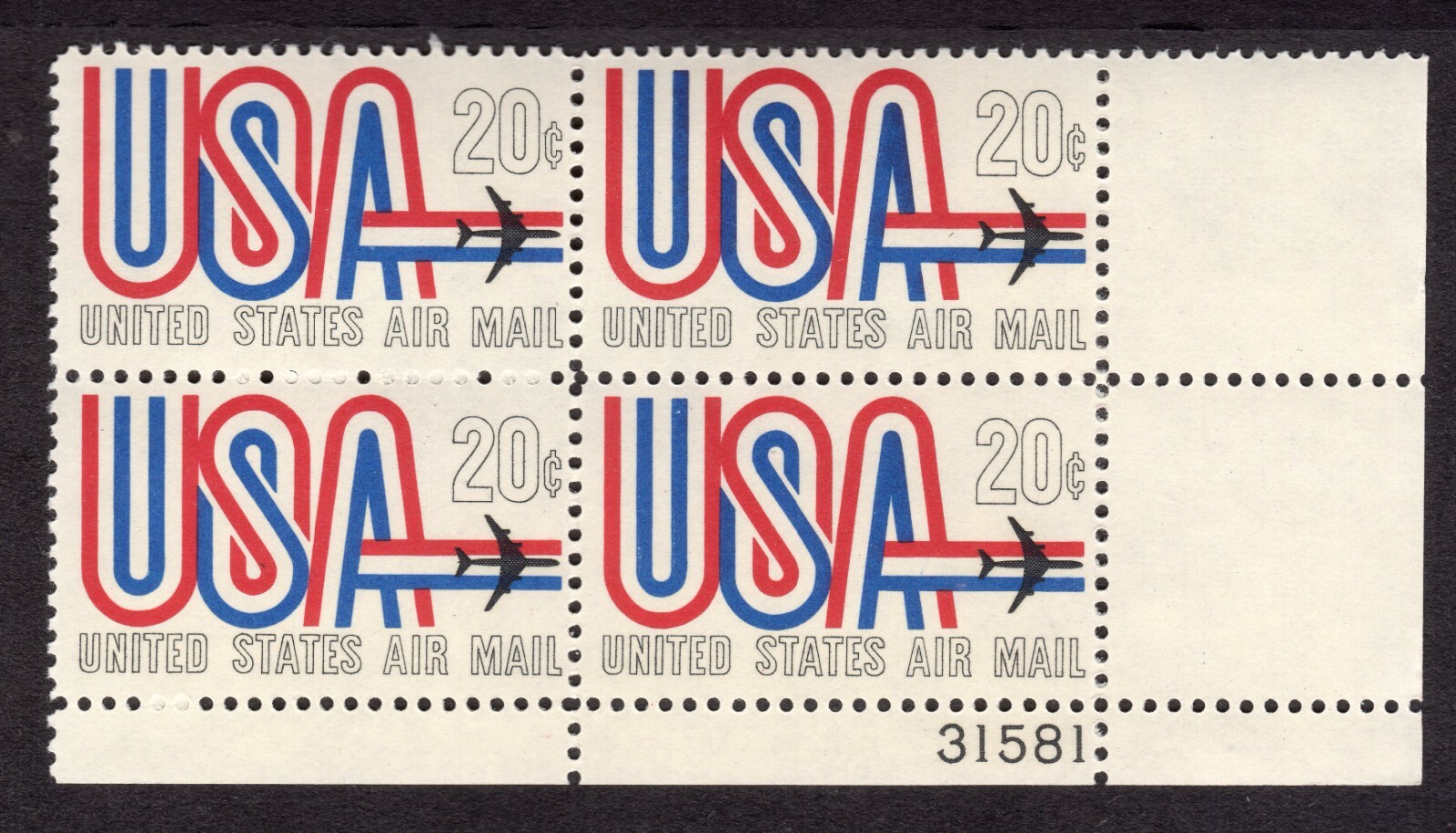 Scott #c75 USA Jet Airmail Plate Block of 4 Stamps - MNH P#31581 LR