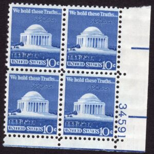 Scott #1510 Jefferson Memorial Plate Block of 4 Stamps - MNH P#34591