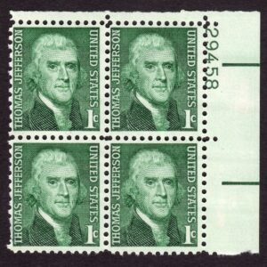 Scott #1278 Thomas Jefferson Plate Block of 4 Stamps - MNH P#29458 UR