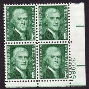 Scott #1278 Thomas Jefferson Plate Block of 4 Stamps - MNH P#30989 LR