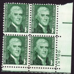 Scott #1278 Thomas Jefferson Plate Block of 4 Stamps - MNH P#29451 LR