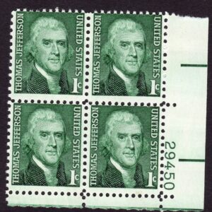 Scott #1278 Thomas Jefferson Plate Block of 4 Stamps - MNH P#29450 LR
