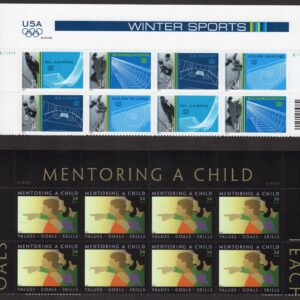 Scott #3555a-3556 Winter Sports Mentoring A Child Title Block of 8 Stamps - MNH