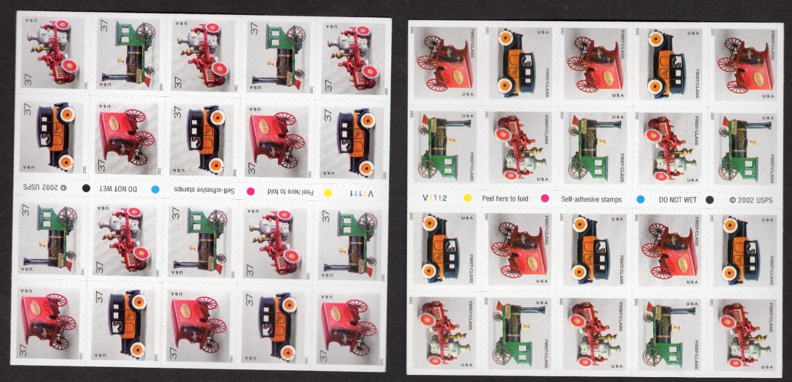 Scott #3629e & 3645e Antique Toys Booklet of 20 37¢ Stamps - MNH