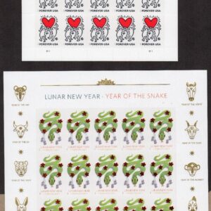 Scott #5952a-5953a Snake & Reaching for Love Sheets of 20 Forever Stamps - MNH