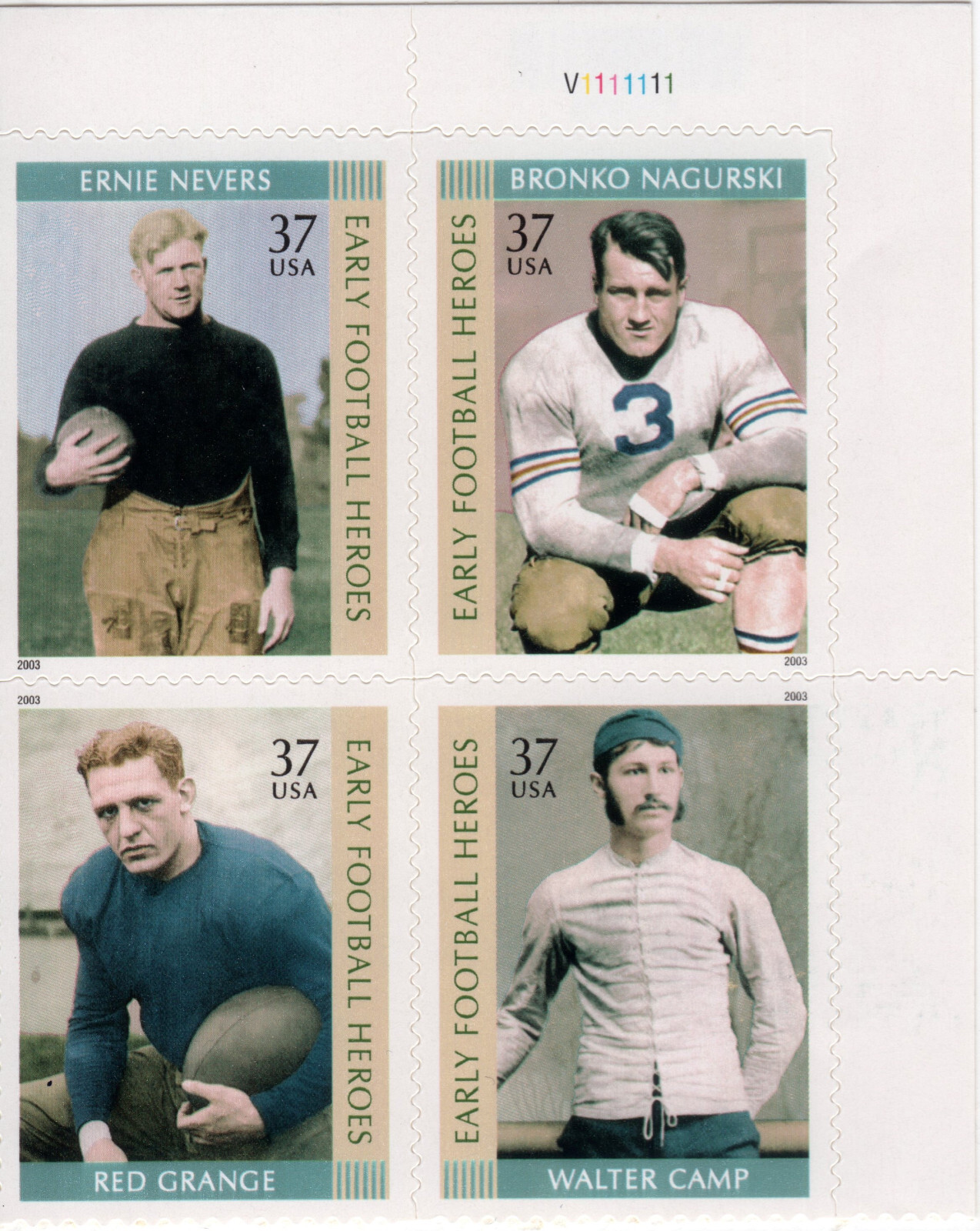 Scott #3811a (3808-3811) Early Football Heroes Plate Block of 4 Stamps - MNH