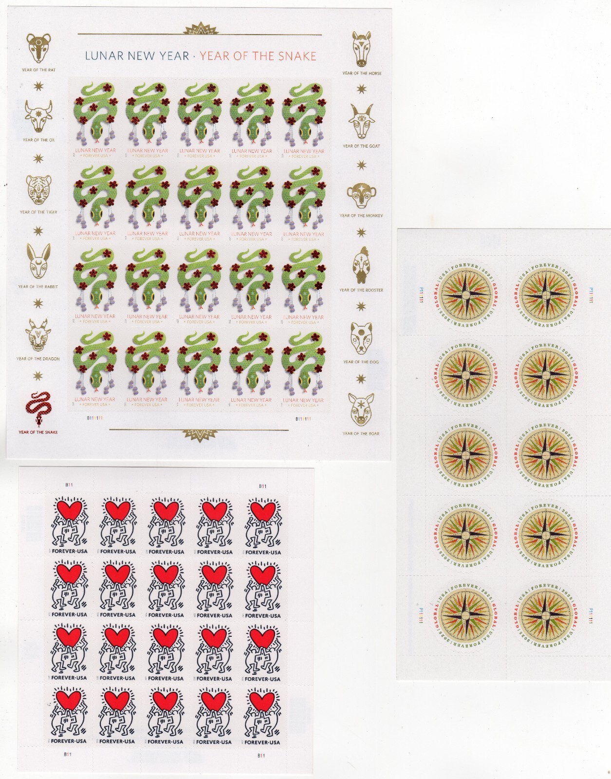 Scott #5952-5953-5956 Compass Reaching Love Snake Sheet of 10 Forever Stamps MNH