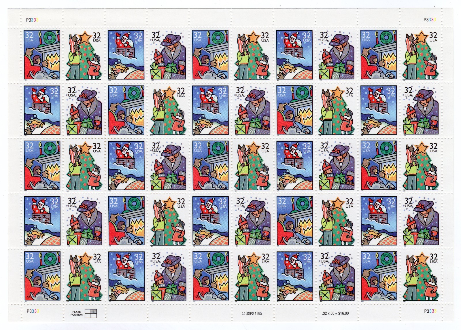 Scott #3111a (3108) Christmas Family Scenes Sheet of 50 Stamps - MNH P#3333 #1