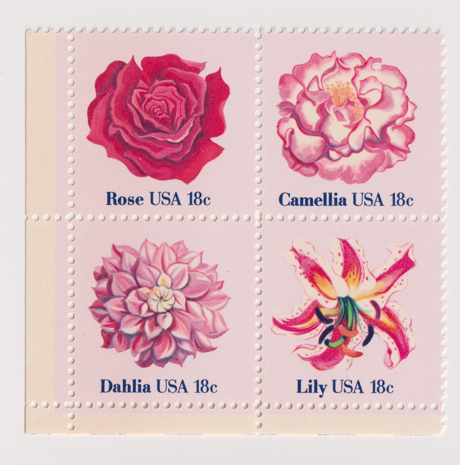 Scott #1879a (1876-79) Flowers Block of 4 Stamps - MNH
