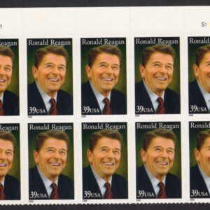 Scottt #4078 Ronald Reagan Plate Block of 10 Stamps - MNH Top