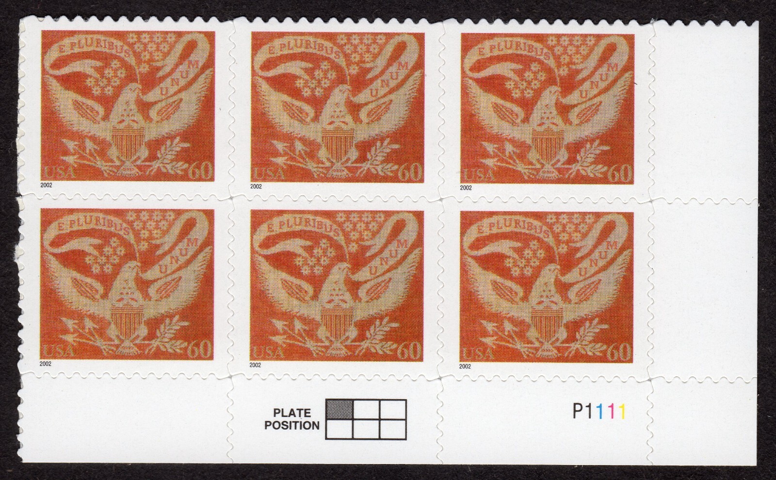 Scott #3646 Eagle Coverlet Plate Block of 6 Stamps- MNH LR