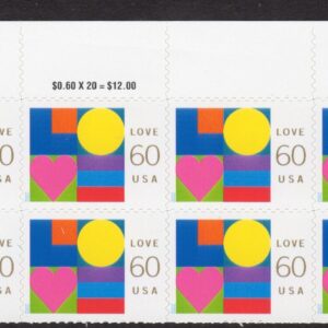 Scott #3658 Wedding Love Plate Block of 8 Stamps- MNH Top