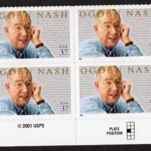 Scott #3659 Ogden Nash (Baltimore, Poetry) Plate Block of 8 Stamps - MNH Bottom
