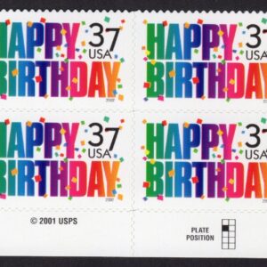 Scott #3695 Happy Birthday Plate Block of 8 Stamps - MNH Bottom