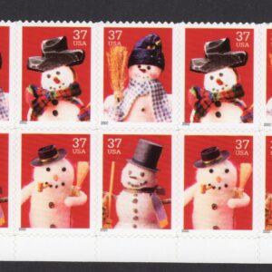 Scott #3679a (3676-79) Snowman Plate Block of 10 Stamps - MNH
