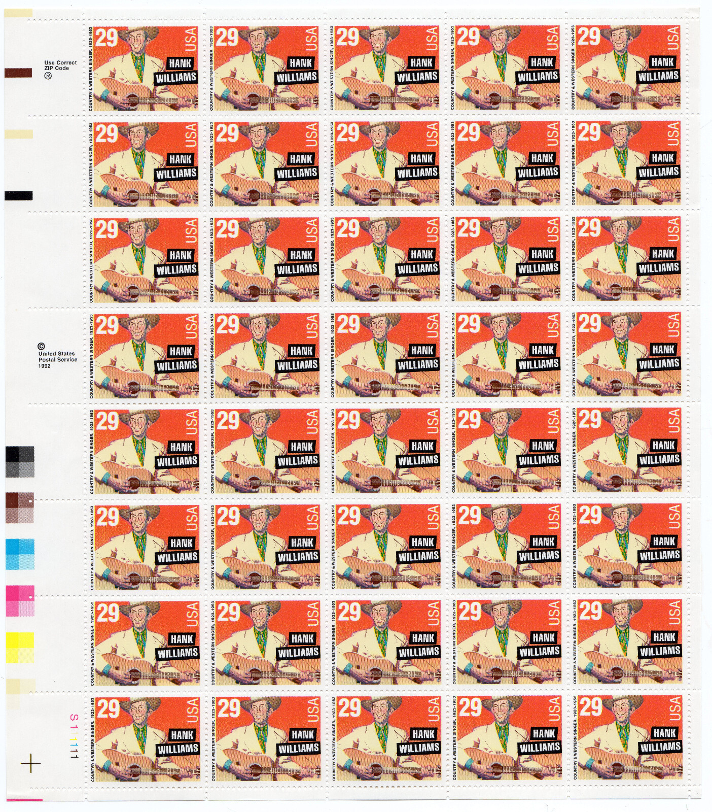 Scott #2723A Hank Williams Sheet of 40 Stamps - MNH LL #1