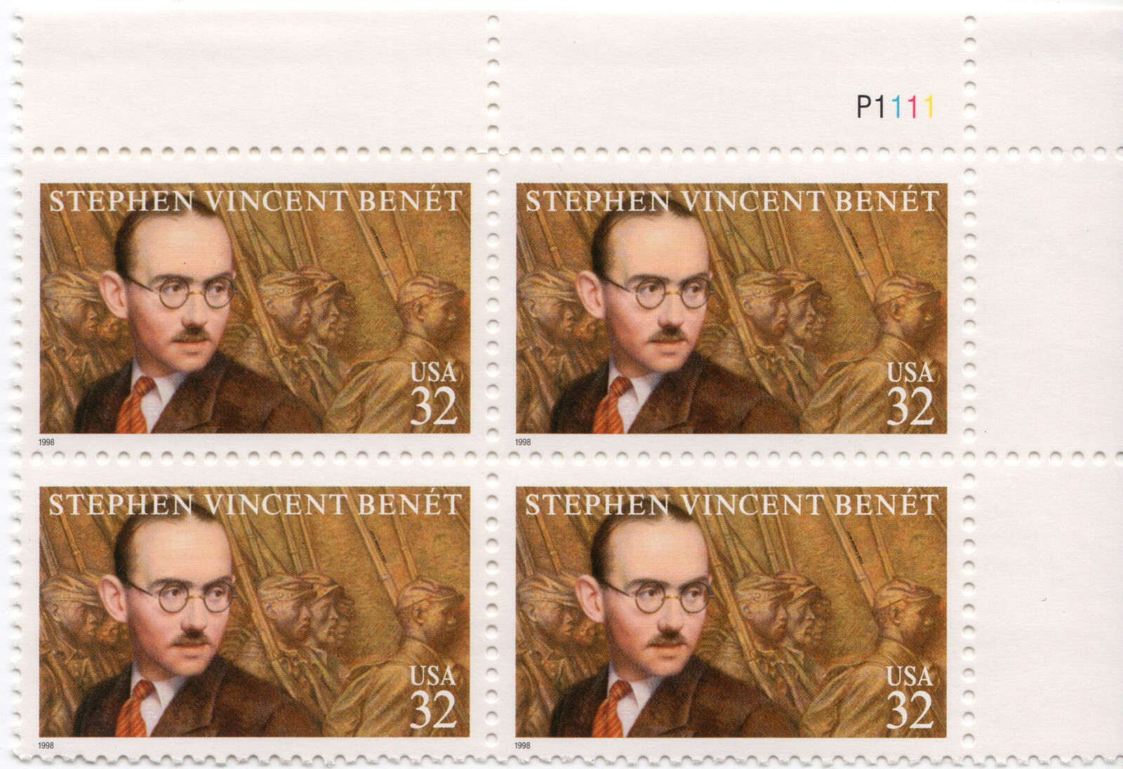 Scott #3221 Stephen Vincent Benet Plate Block of 4 Stamps - MNH