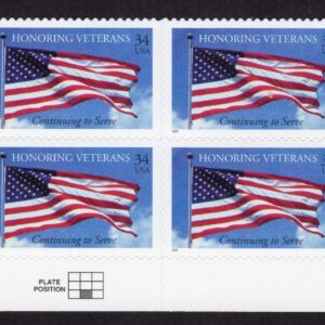 Scott #3508 Honoring Veterans Flag Plate Block of 8 Stamps - MNH Bottom P#P1111