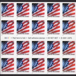 Scott #3549a United We Stand Flag Booklet of 20 Stamps - MNH P#B3333