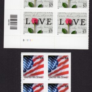 Scott #3549a-3551 United We Stand Flag Love Rose Plate Block of 4 Stamps MNH LL