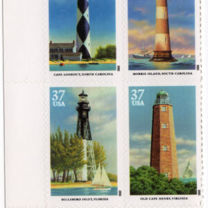 Scott #3791b Southeastern Lighthouses Plate Block of 4 Stamps - MNH