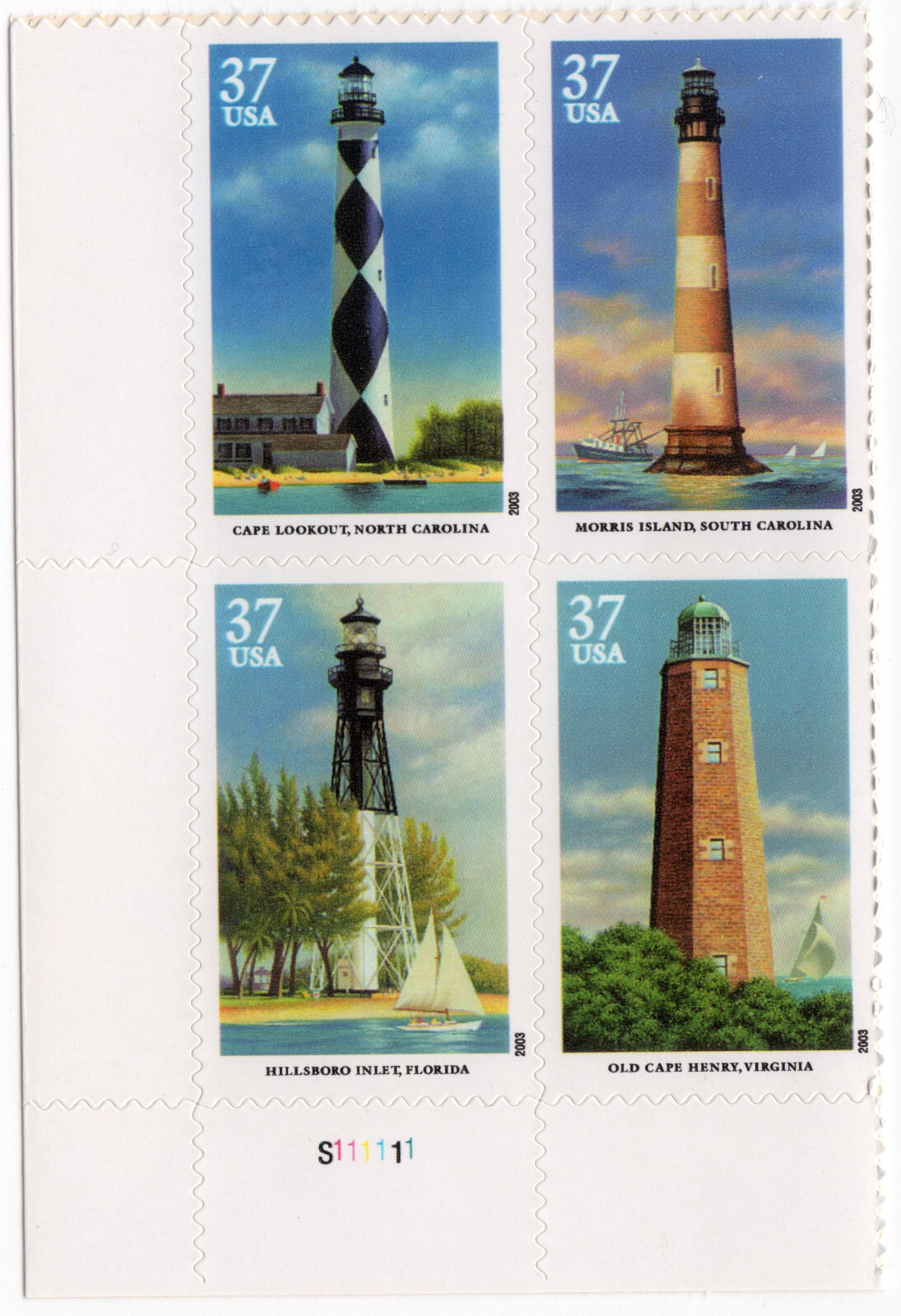Scott #3791b Southeastern Lighthouses Plate Block of 4 Stamps - MNH